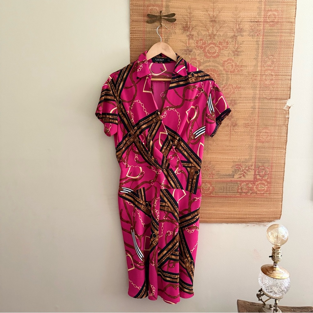 Ralph Lauren Horse Bit V Neck Pink Knee Length Dress - Picture 2 of 14